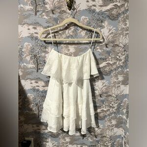 Mini strapless ruffle white dress